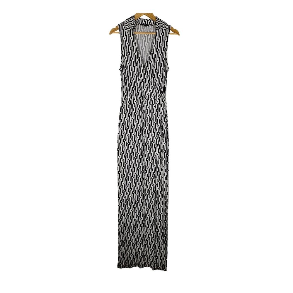 TART SLEEVELESS SLIP DRESS – V-NECKLINE W/ COLLAR – SIZE SMALL – WHITE/BLACK
